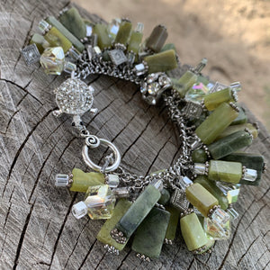 Crystals N’ Green Charm Bracelet