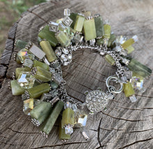 Load image into Gallery viewer, Crystals N’ Green Charm Bracelet