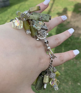 Crystals N’ Green Charm Bracelet